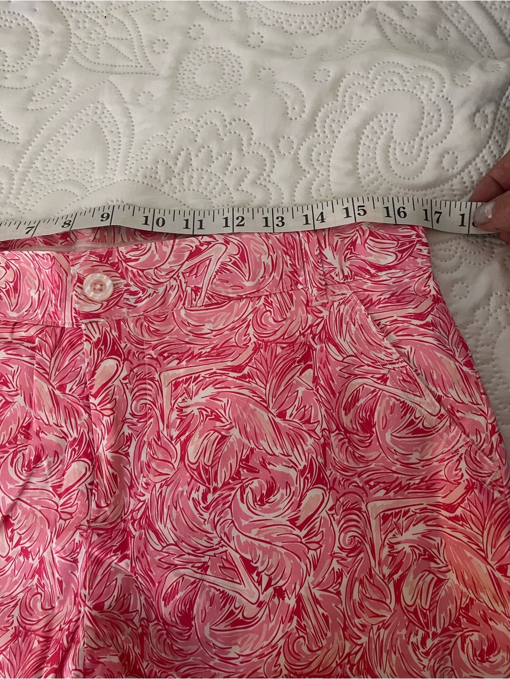 Lauren James Pink Marble-Print Scallop-Hem High-Waist Shorts M - Picture 8 of 9